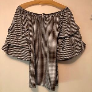 Black and White Check Off the Shoulder Bell Sleeve